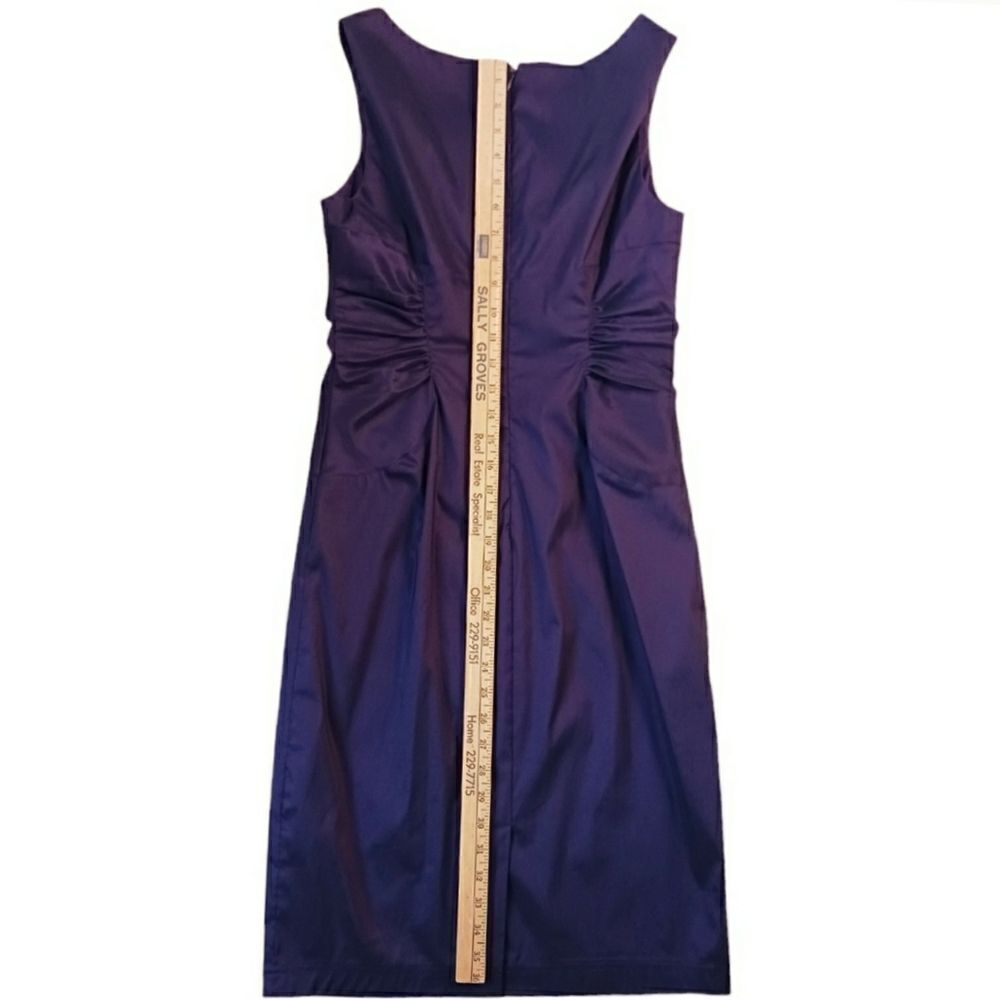 Tailored Sheath Dress Knee Length Cinched Pleated Sleeveless Lined Purple Size 6 - Picture 9 of 14